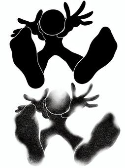 吹っ飛ばされる人影②黒セット 吹っ飛ぶ,人影,黒色,一色,全身,人物,飛ばされる,手書き,前屈,正面のイラスト素材