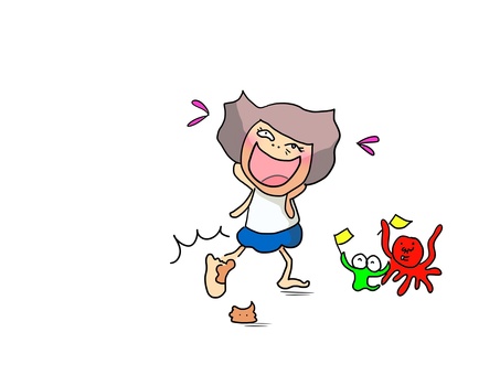 踏む　おかっぱ うんこ,踏む,おかっぱ,女の子,体操服,ブルマ,子ども,笑う,驚くのイラスト素材