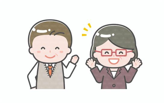 ミニ_2人_シニアの会社員の男女02 男性,女性,大人,シニア,高齢者,お年寄り,中年,ビジネス,会社員,スーツのイラスト素材