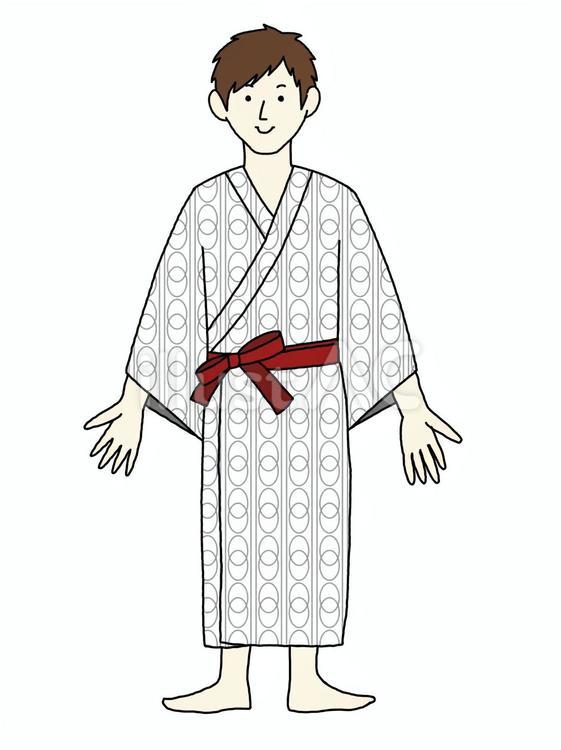 旅館浴衣の着方（男性　柄浴衣）工程⑥ 男性,浴衣,夏のイラスト素材