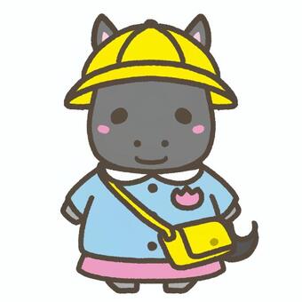 黒馬の幼稚園児 幼稚園,男の子,かわいい,馬,ホース,デフォルメ,動物,ゆるかわ,シンプル,素材のイラスト素材