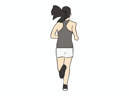 ランニングする女性の後ろ姿 ランニング,女性,後ろ姿,走る,ポニーテール,全身,タンクトップ,ランニングウエア,上半身,手描きのイラスト素材