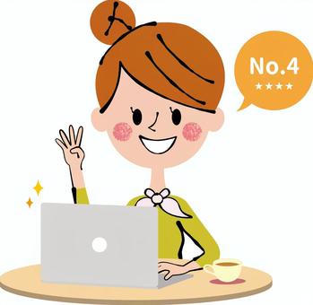 No.4 PC 女性 机 薄茶 女性,人物,パソコン,フレーム,枠,吹き出し,手書き,イラスト,人,手描きのイラスト素材