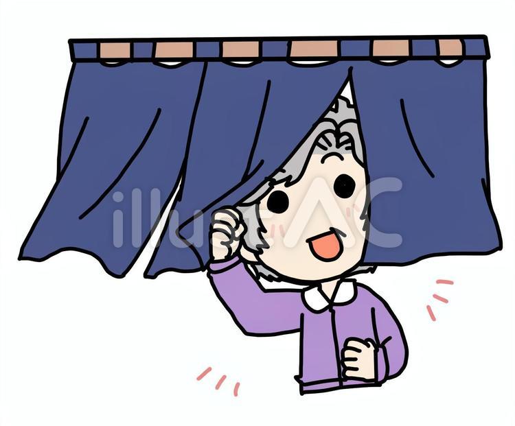 笑顔で暖簾をくぐるおばあさん 笑顔,暖簾,おばあさんのイラスト素材