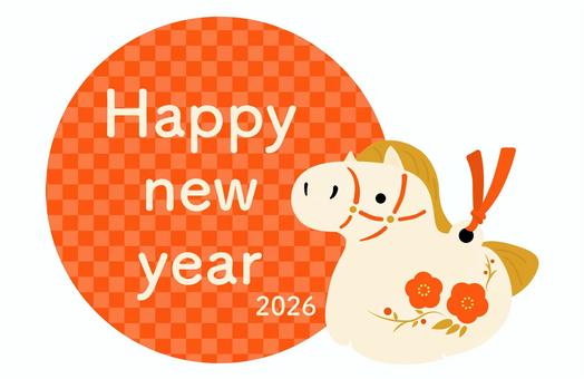 かわいい馬と花の和風な年賀状素材 3 かわいい馬と花の和風な年賀状素材 3 午年,年賀状,馬,午,お正月,2026年,干支,年賀はがき,謹賀新年,新春のイラスト素材