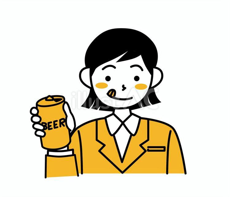 缶ビールと舌舐めずりするスーツの女性 舌舐めずり,女性,人のイラスト素材