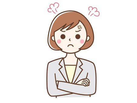 怒る女性会社員 女性,ビジネス,キャリアウーマン,会社員,ol,怒る,イライラ,キレる,腕組,スーツのイラスト素材