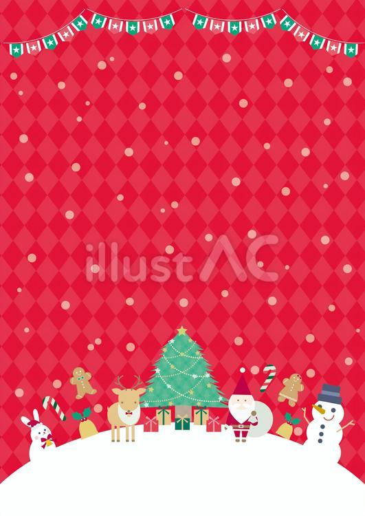 クリスマスのかわいいフレーム赤背景 クリスマス,ツリー,テンプレートのイラスト素材