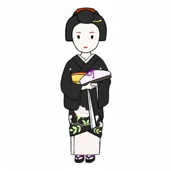 芸妓さんのイメージ 芸妓,芸子,芸姑,芸者,京都,花街,着物,黒,かんざし,日本髪のイラスト素材