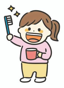 歯ブラシを持つ女の子のイラスト 歯磨き,子供,女の子,歯ブラシ,ピカピカ,習慣,コップ,キラキラ,子ども,娘のイラスト素材