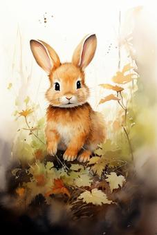 prairie hops, watercolor painting, rabbit, wild, JPG