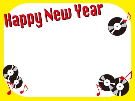 ハッピーニューイヤーのフレーム お正月,ハッピーニューイヤー,フレーム,枠,見出し,タイトル,レコード,ミュージック,音楽,音符のイラスト素材