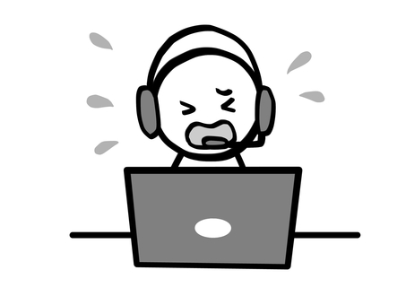 モノクロ棒人間　クレーム対応オペレーター 棒人間,人,モノクロ,白黒,モノトーン,カスタマーサービス,オペレーター,お客様相談室,テレフォンオペレーター,サポートセンターのイラスト素材