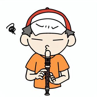 嫌々リコーダーを吹く少年 小学生,リコーダー,吹く,嫌々,嫌がる,不満,不快,楽しくない,不機嫌,木管楽器のイラスト素材