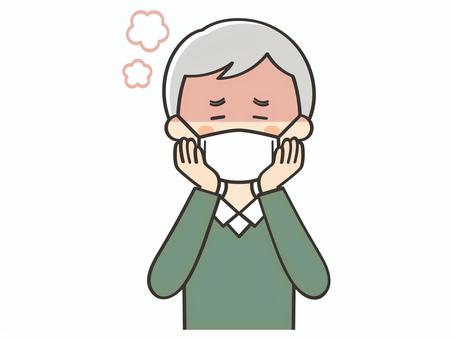 熱が出てマスクをしているおじいさん おじいさん,おじいちゃん,男性,お年寄り,高齢者,マスク,熱,発熱,風邪,感染のイラスト素材