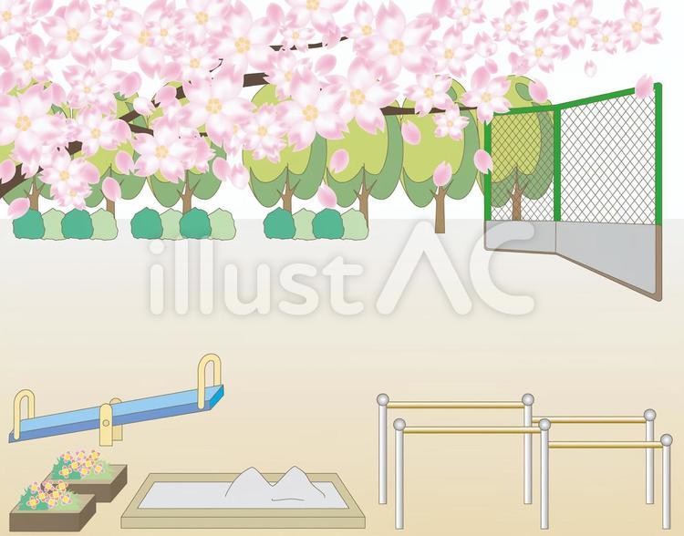 桜の景色・運動場・公園 四月,ソメイヨシノ,咲いているのイラスト素材