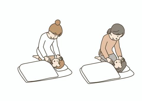 熱を出した子どもを心配する母親のイラスト 発熱,子ども,母親,親子,看病,体調不良,風邪,病気,小児科,家庭のイラスト素材