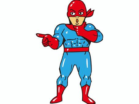 レッドマスク　その３ アメコミ,コミック,漫画,ヒーロー,人物,正面,全身,表情あり,指差し,顎を撫でるのイラスト素材