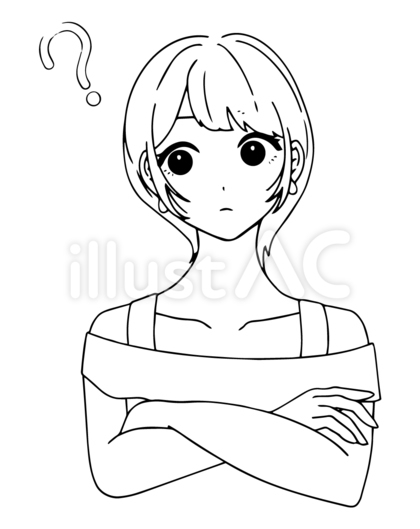 疑問に思うショートヘアーの女性 線画