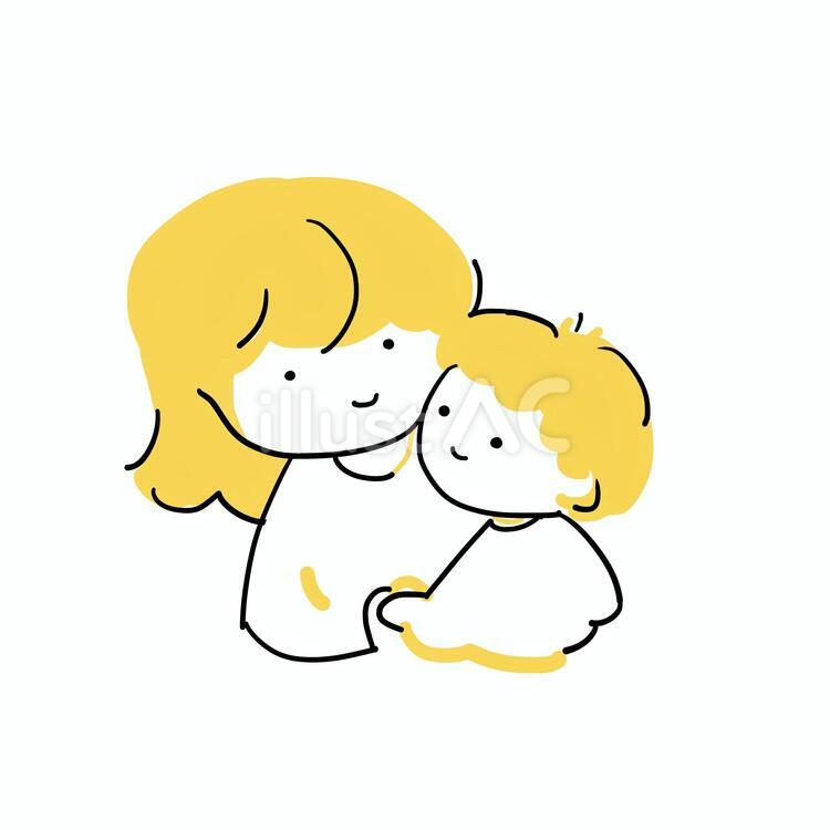 母親と子供が寄り添う姿・黄色系明るい色味イラスト - No: 27215395
