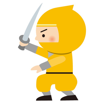 横向きで刀を構える忍者 忍者,人物,全身,歴史,忍び,忍術,日本,戦国,着物,かわいいのイラスト素材