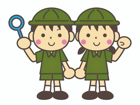 探険隊の男の子と女の子 探険隊の男の子と女の子 探検隊,冒険,調べる,虫眼鏡,ルーペ,探求,頑張る,男の子,女の子,子供のイラスト素材