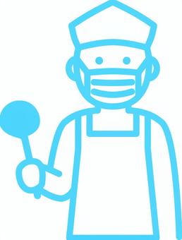 ピクトグラムの青の給食当番です。 ピクトグラム,給食当番,シンプル,配膳,学校,エプロン,マスク,食事,準備,片付けのイラスト素材