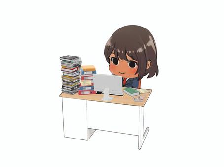 会社や職場のオフィスで業務を頑張る女性 会社,オフィス,職場,業務,パソコン,資料,女性のイラスト素材