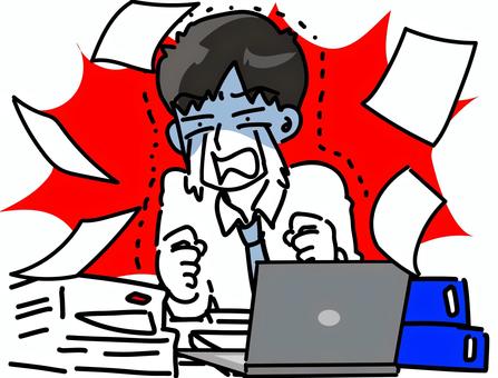 深夜残業の激務に泣き出す若いビジネスマン 深夜残業の激務に泣き出す若いビジネスマン ビジネスマン,男性,パワハラ,忙しい,多忙,書類,混乱,激務,締切,焦るのイラスト素材