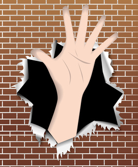 腕飛び出す　 腕,飛び出す,指,手のひら,体,紙,破れる,隙間,レンガ,壁紙のイラスト素材