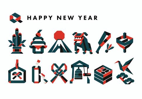 お正月のピクトグラムセット お正月,正月,縁起物,門松,鏡餅,富士山,初日の出,獅子舞,羽子板,おせちのイラスト素材