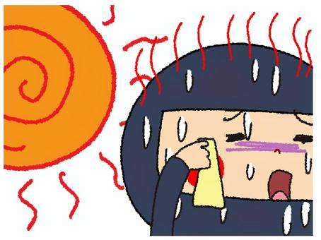 暑さに耐える忍者 忍者,汗,リアクション,猛暑,太陽,限界,直射,日光,イメージ,pop調のイラスト素材