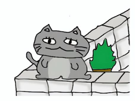 Illustration, cat, gray, fence, 