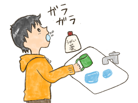 うがいをする男の子 うがい,インフルエンザ予防,風邪予防,予防,菌,除菌,子ども,ガラガラ,ウイルス対策,冬のイラスト素材