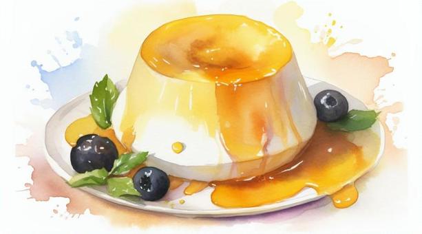 Illustration, pudding, watercolor, looks delicious, 