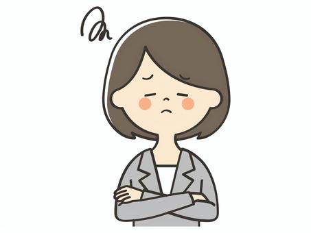 悩み事があるスーツ女性 悩む,困る,考える,女性,スーツ,講師,教師,先生,事務員,ビジネスパーソンのイラスト素材