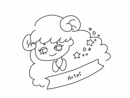 おひつじ座(Aries)モノクロ おひつじ座(Aries)モノクロ 星座,占い,女の子,かわいい,平面的,線画のイラスト素材