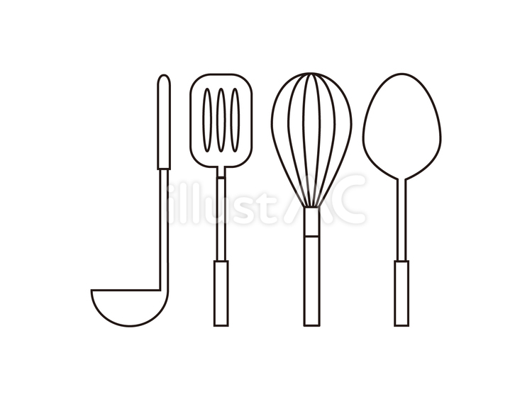 調理器具(線画) おたま,フライ返し,泡立て器のイラスト素材