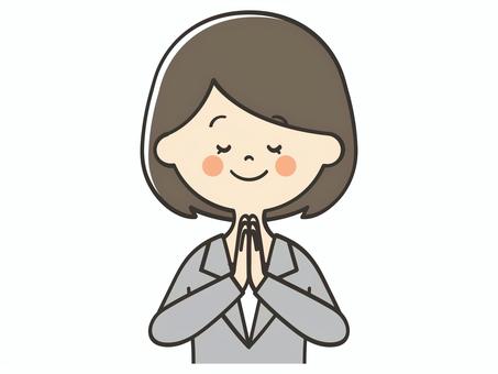 合掌する若い女性 願い事,お願い,祈る,祈願,お祈り,合掌,いただきます,ごちそうさま,女性,スーツのイラスト素材