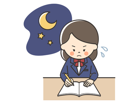 夜に勉強をする女子学生 勉強,宿題,学習,テスト勉強,テスト,学ぶ,学び,課題,塾,学習塾のイラスト素材