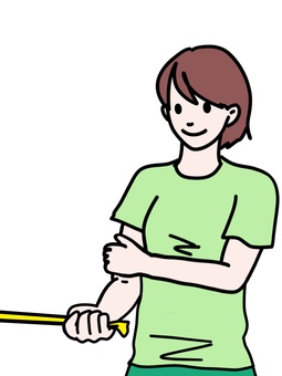 ゴムチューブを使った運動 腱板,リハビリ,ゴムバンド,エクササイズバンド,トレーニングチューブ,右腕,引っ張る,引く,肩,体操のイラスト素材