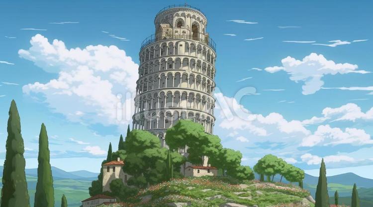 ピサの斜塔 ピサの斜塔,イタリア,木のイラスト素材