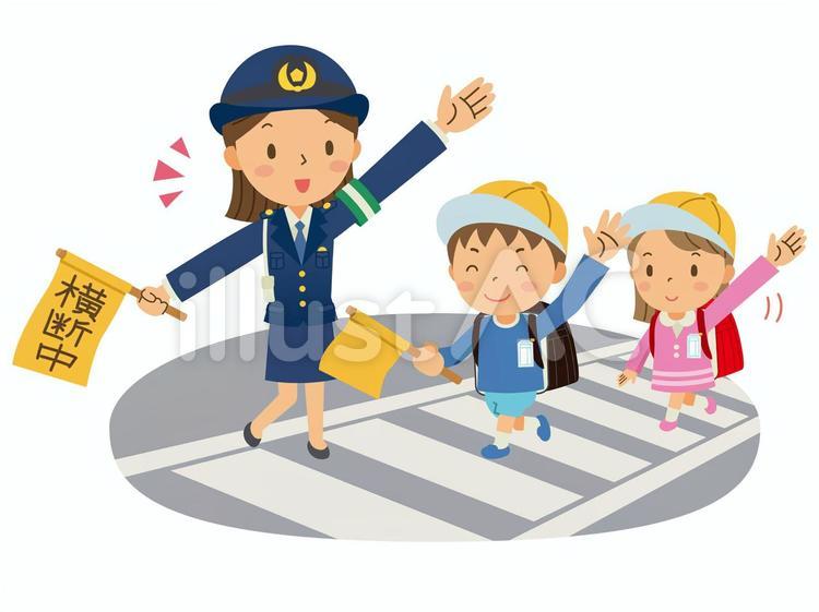 横断歩道を渡る小学生／交通安全教室 交通安全教室,交通指導,横断歩道のイラスト素材