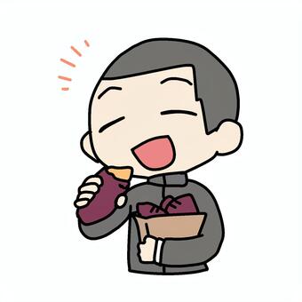 芋をたくさん食べる学生少年 学生,焼き芋,食べる,たくさん,食事,間食,おやつ,食物繊維,根菜,糖質のイラスト素材