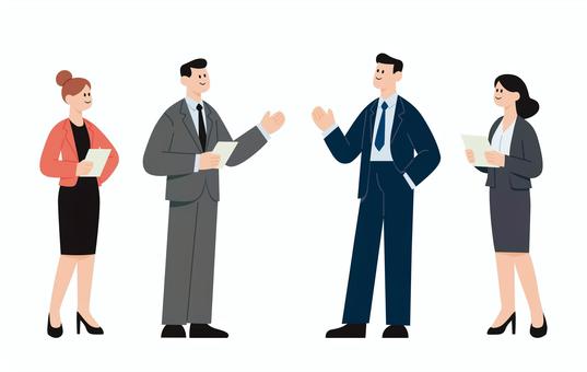 スーツ姿の働く人々の可愛いイラスト素材 ビジネスマン,ビジネスウーマン,人物,シルエット,ビジネス,仕事,サラリーマン,職場,会社,会社員のイラスト素材