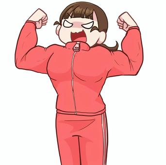 ムキムキな女性 人物,生活,ニーショット,女性,筋肉,自慢,ジャージ,素材のイラスト素材