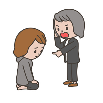 説教する人 説教,反省,怒り,謝罪,正座,指差し,困惑,苦悩,苦痛,門限のイラスト素材