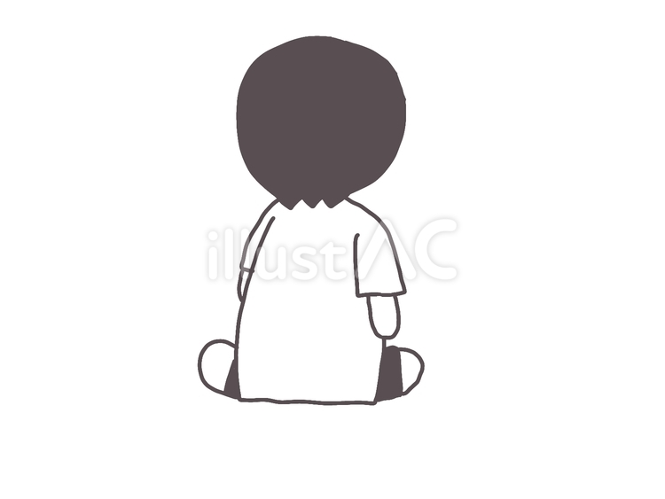 座る小さな男の子の後ろ姿(モノクロ) 人物,子ども,男の子のイラスト素材