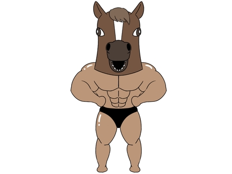 馬のかぶりもの マッチョ 日焼け２ ボディビルダー,日焼け,筋肉,男性,マッチョ,ムキムキ,フィットネス,トレーニング,スポーツ,ポーズのイラスト素材