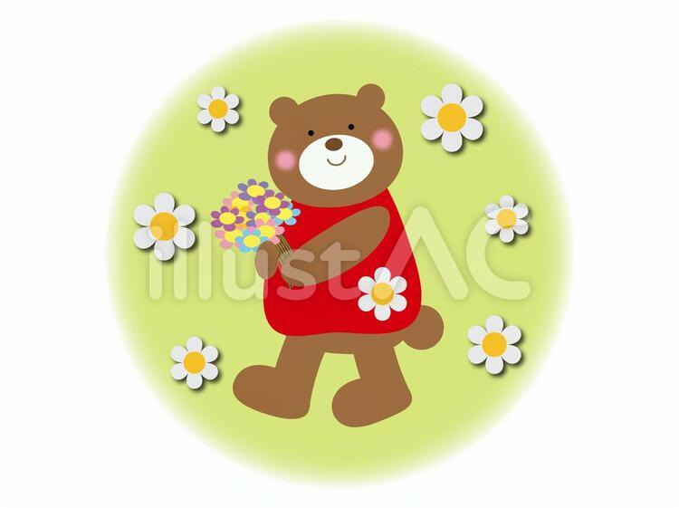 くまちゃんとお花 花,くま,かわいいのイラスト素材